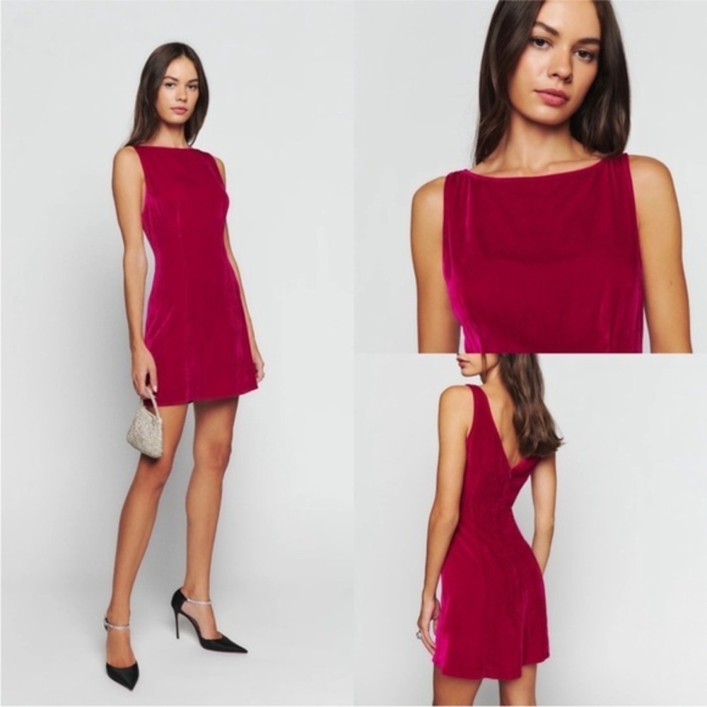 NWT Reformation Brisbane Velvet Dress Rhubarb Sz 4